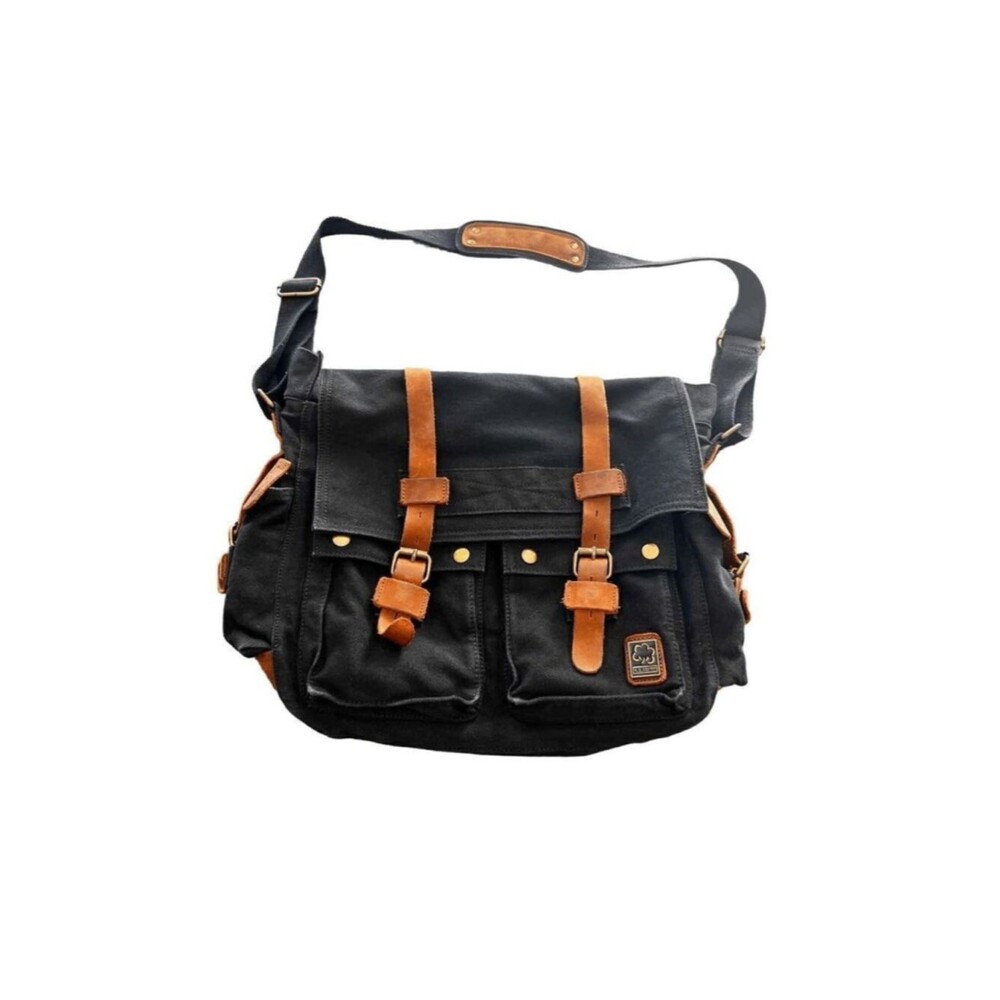 JONON Vintage Military Canvas leather Messenger bag